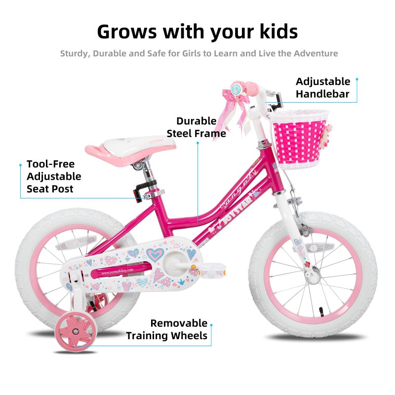 JOYSTAR 12 Inch Girls Bike Toddler Bike for 2 3 4 Years Old Girl 12" Kids Bikes for Ages 2-4 yr with Training Wheels and Basket Children's Bicycle in Fuchsia - Image 2